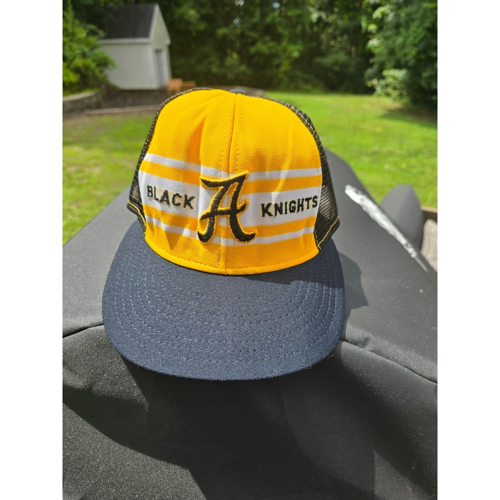 Vintage AJD Army West Point Black Knights Trucker Hat Snapback Yellow Navy Mesh